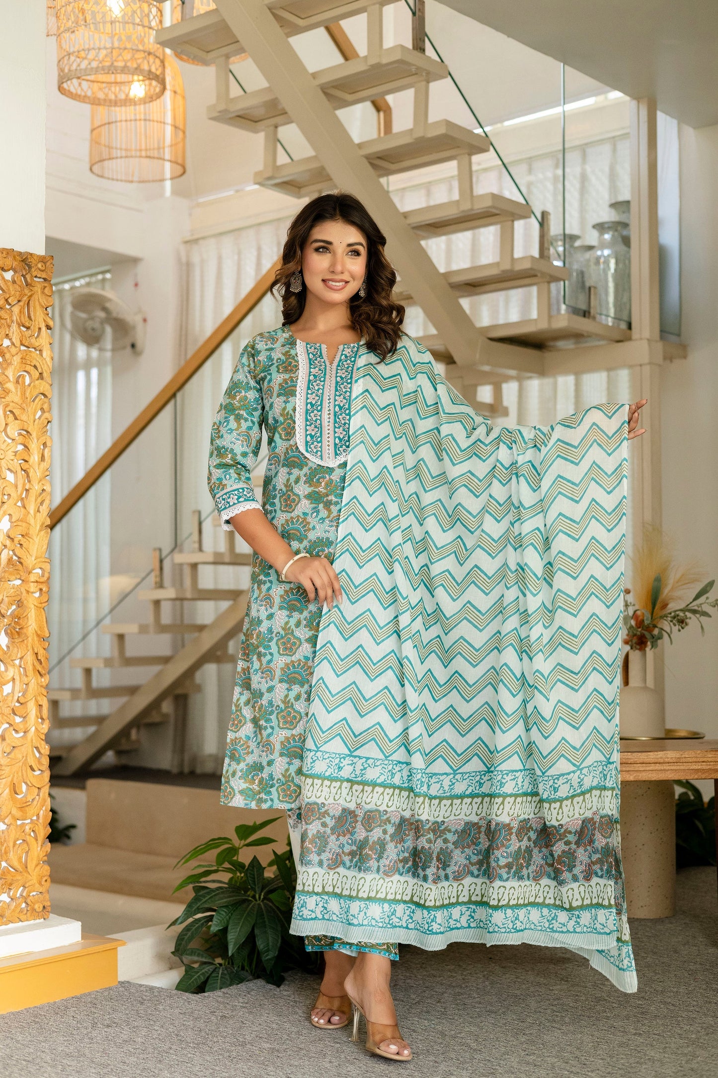 Emerald Green Cotton Dupatta Set