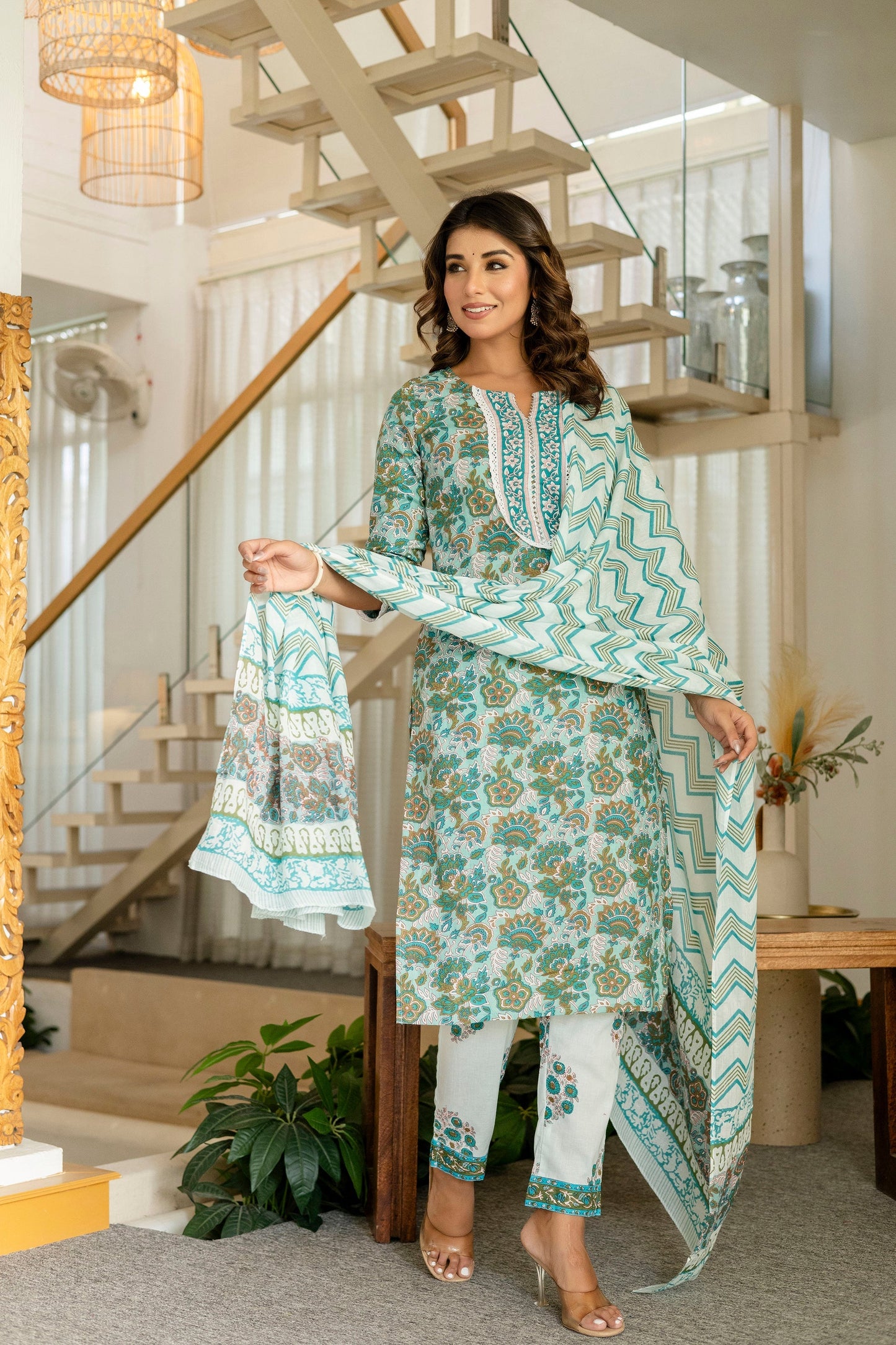 Emerald Green Cotton Dupatta Set
