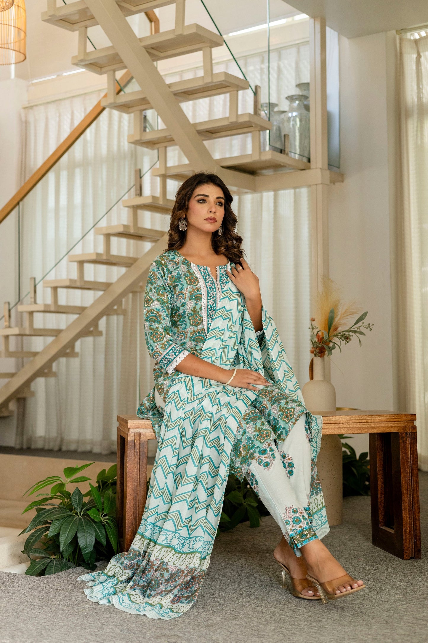 Emerald Green Cotton Dupatta Set