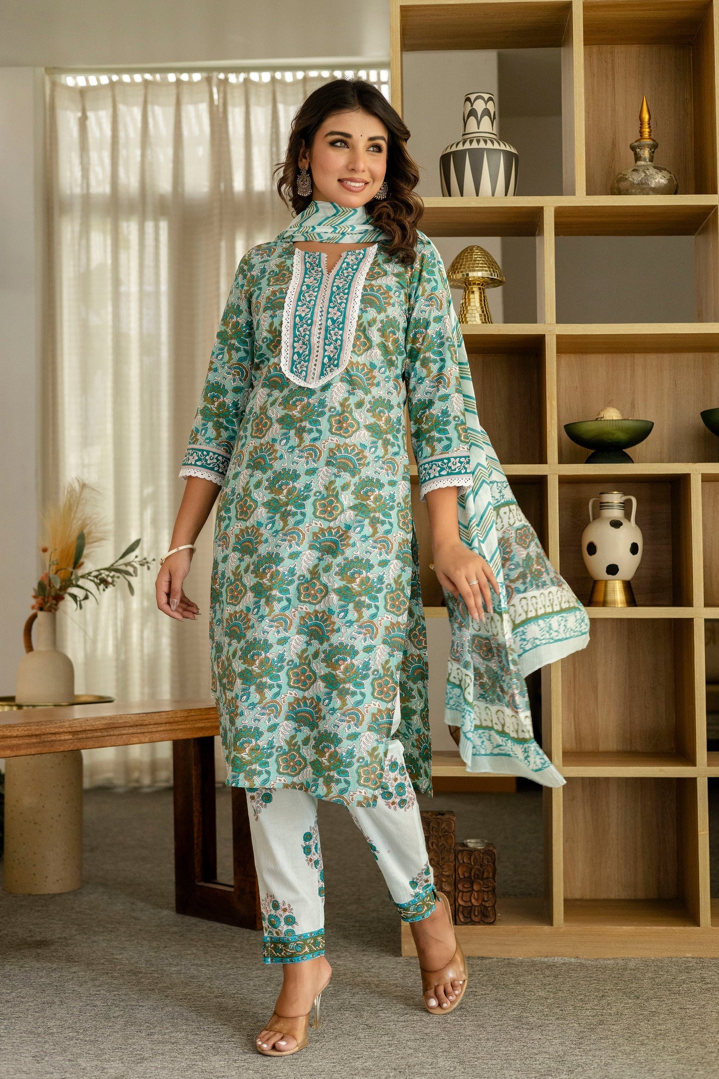 Emerald Green Cotton Dupatta Set