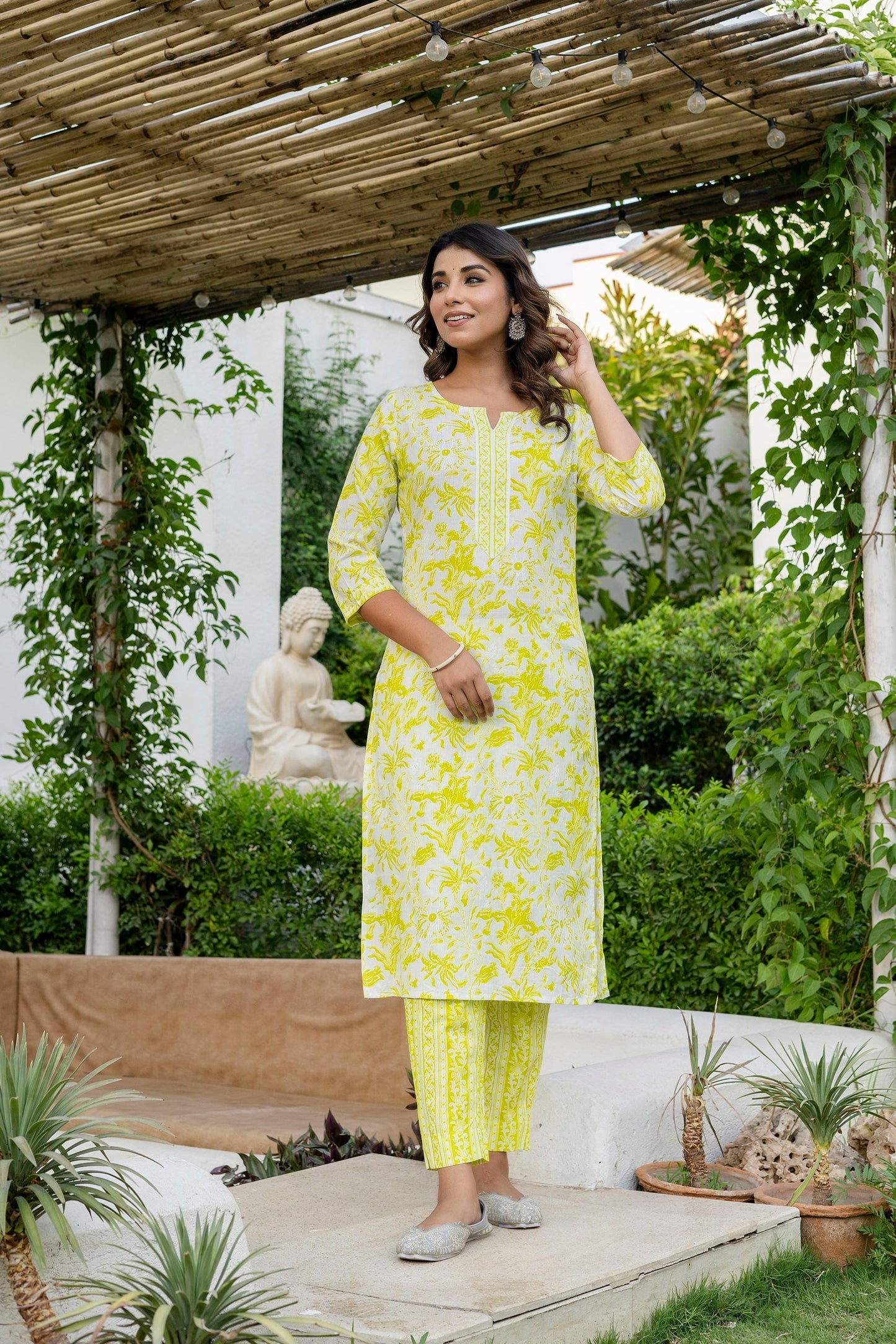 Lemon Yellow Cotton Dupatta Set