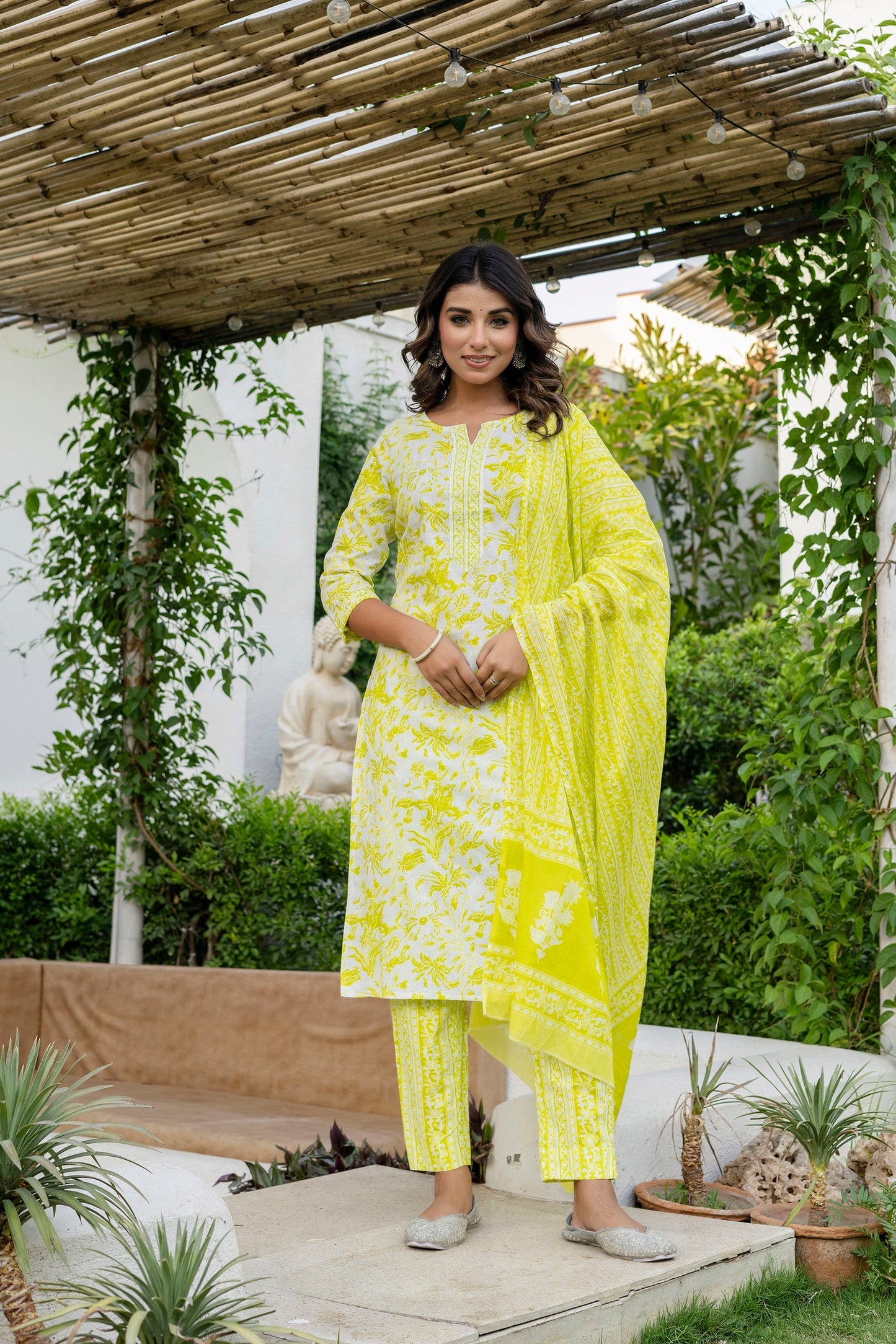 Lemon Yellow Cotton Dupatta Set
