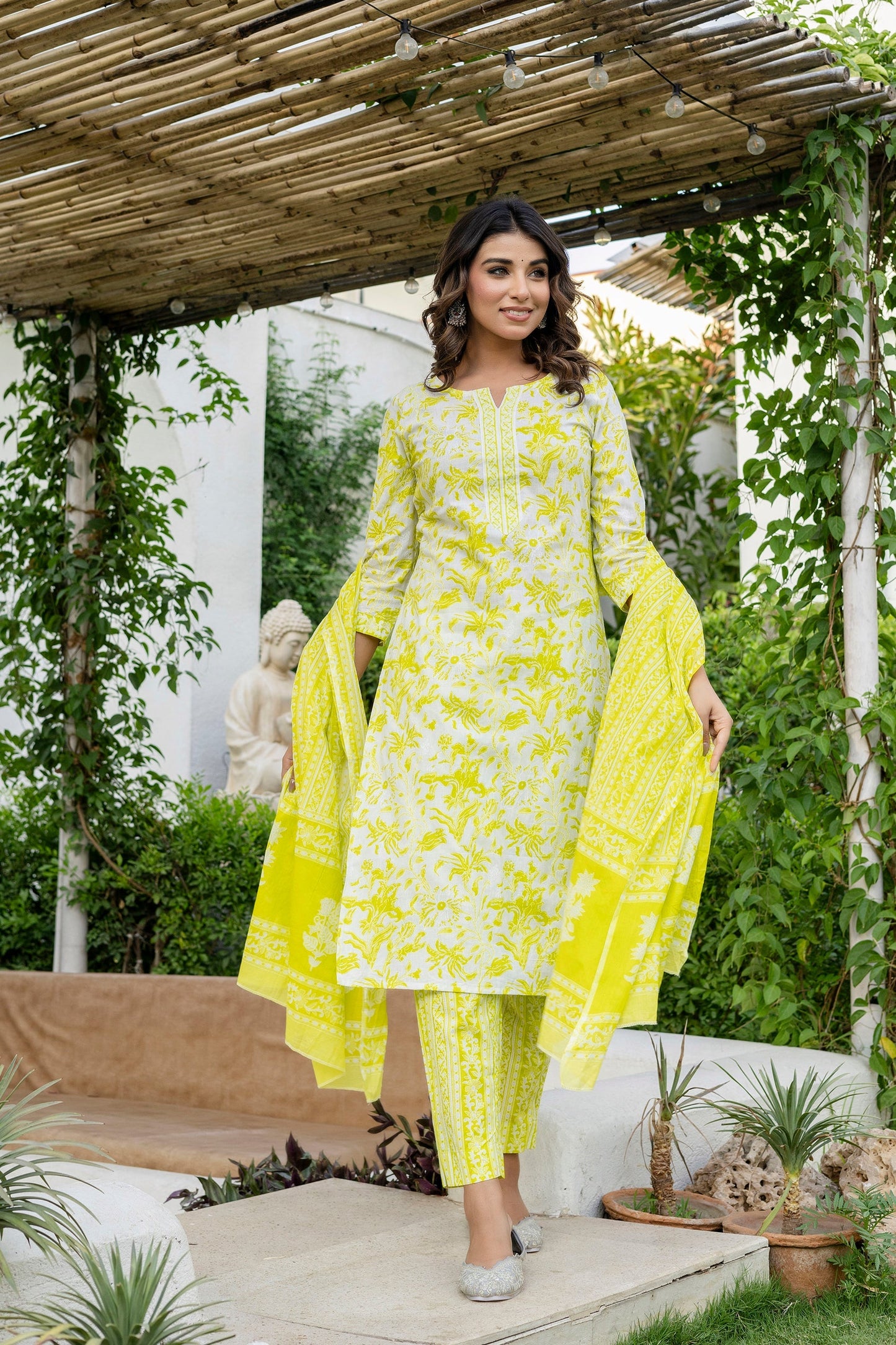 Lemon Yellow Cotton Dupatta Set
