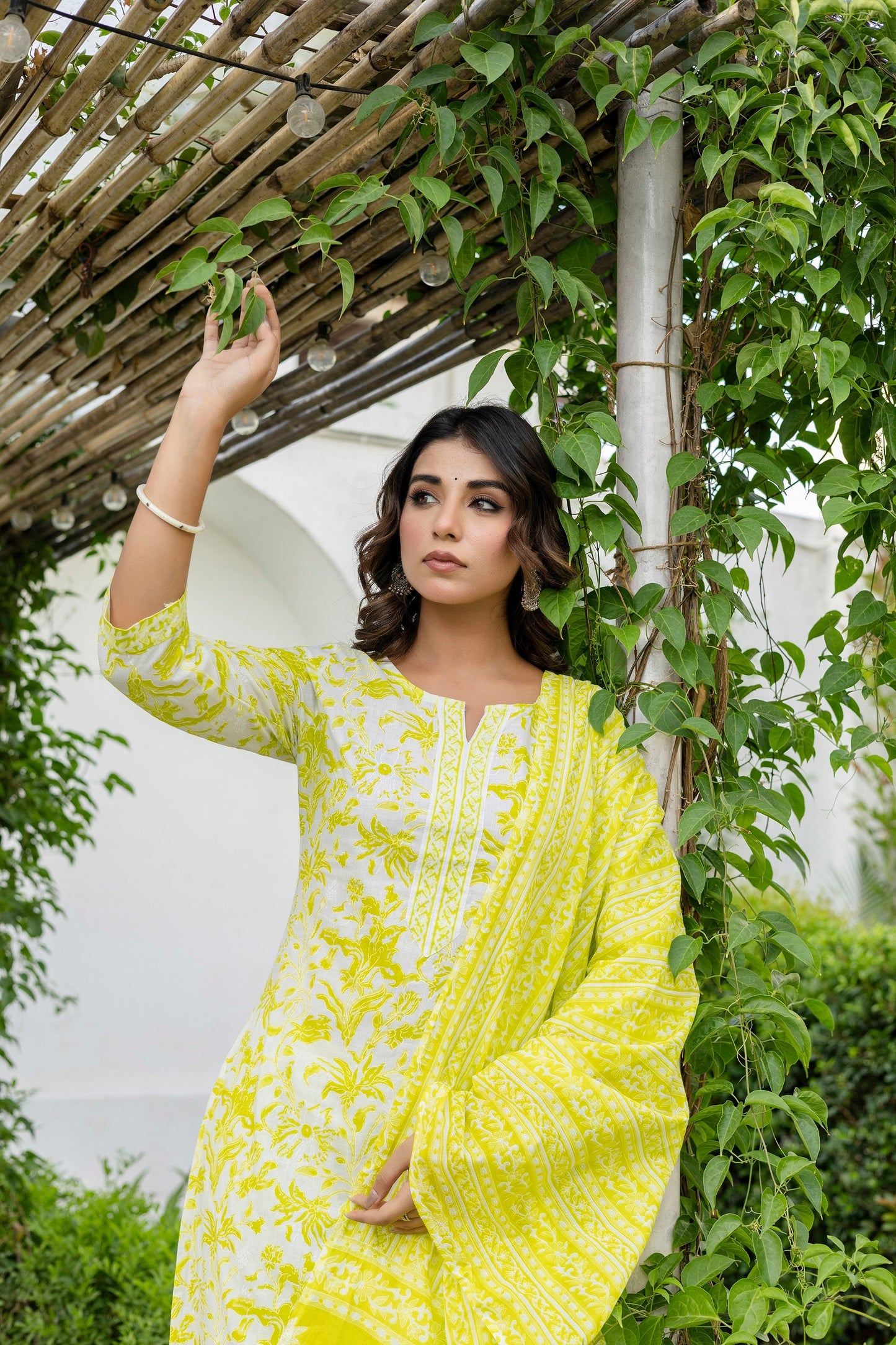 Lemon Yellow Cotton Dupatta Set