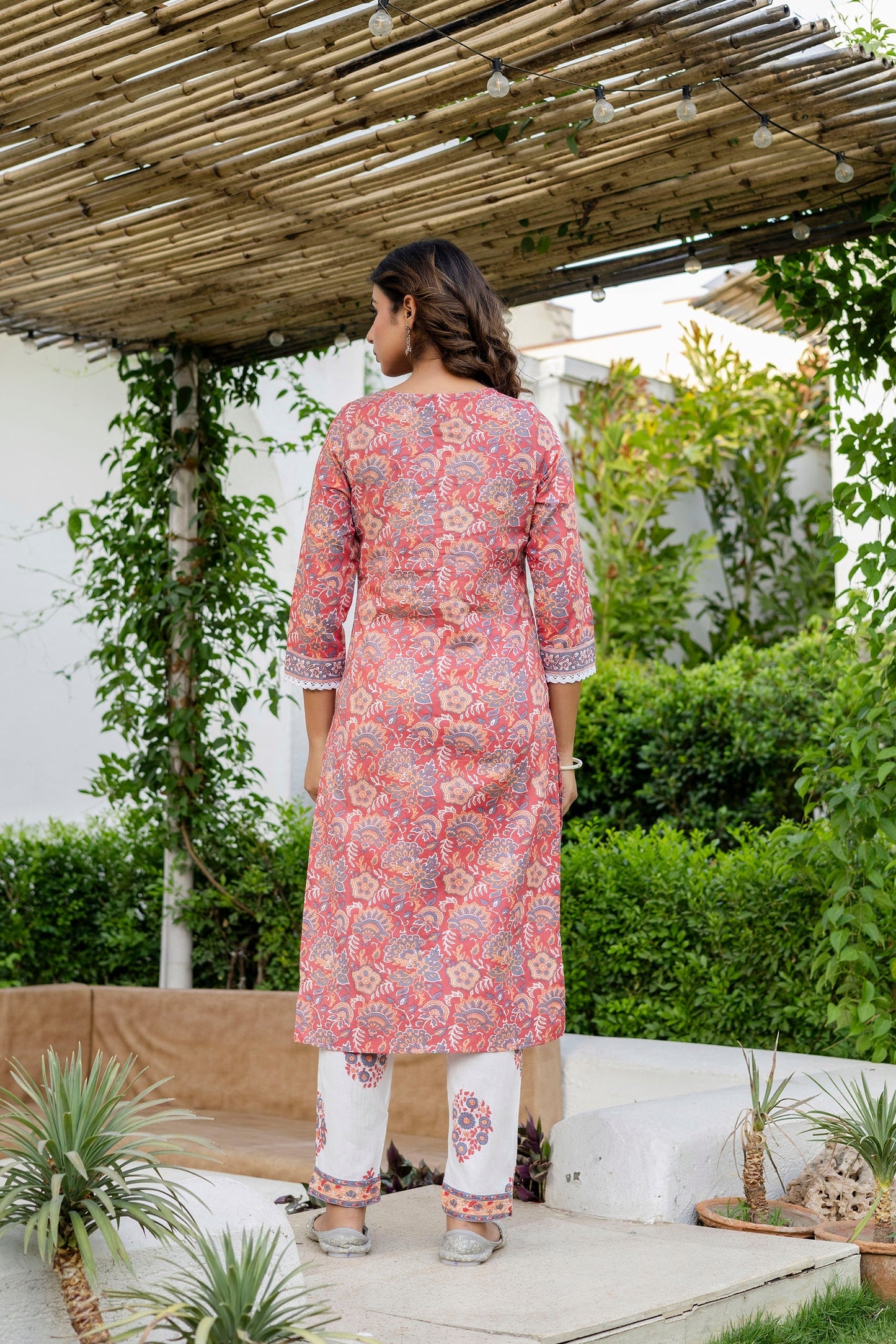 Coral Peach Cotton Dupatta Set