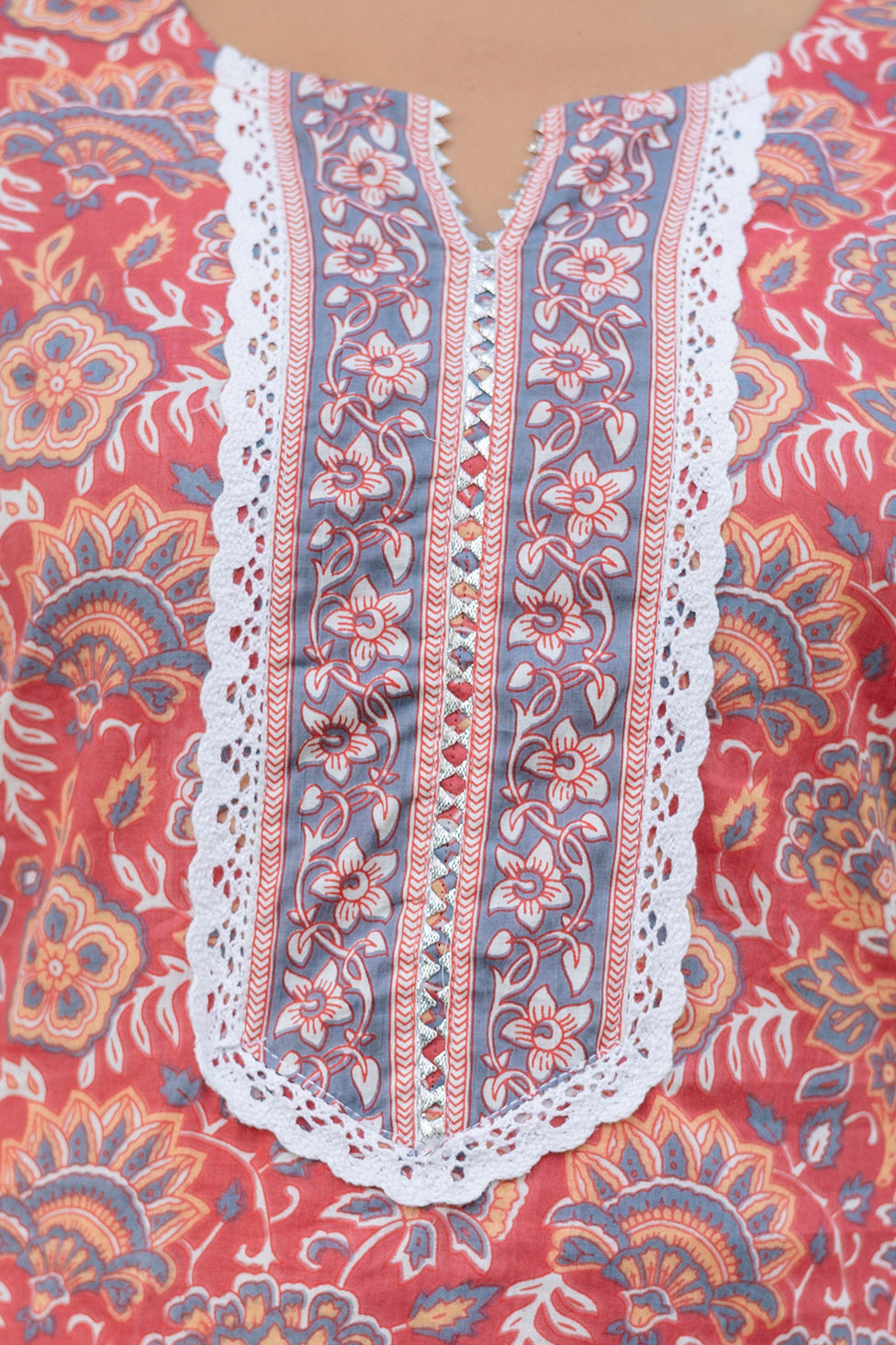Coral Peach Cotton Dupatta Set
