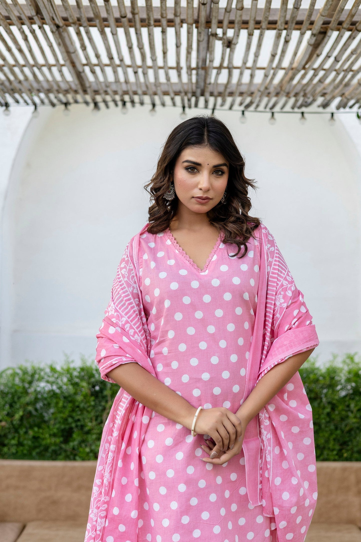 Pink Dotty Cotton Dupatta Set
