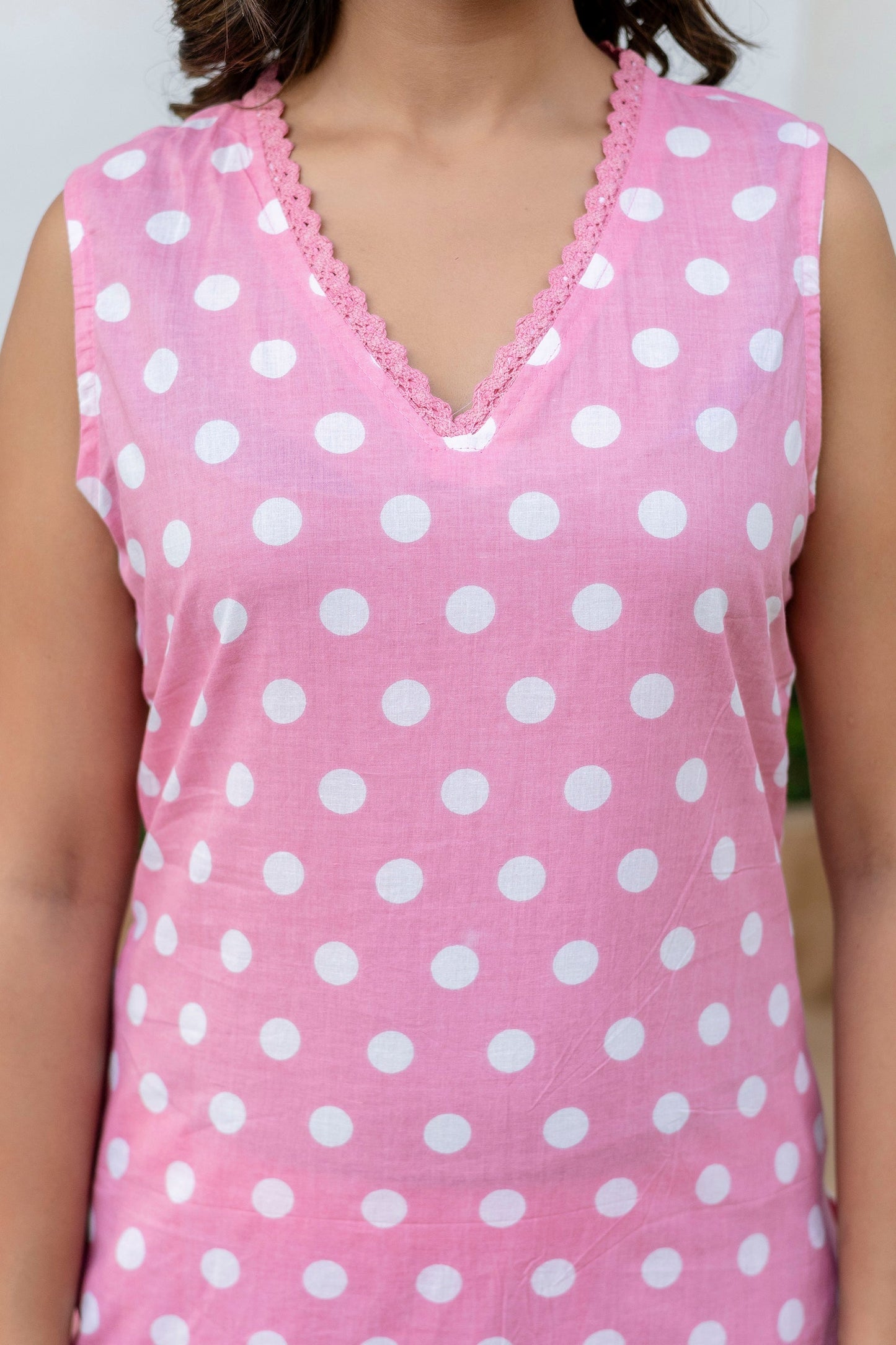 Pink Dotty Cotton Dupatta Set