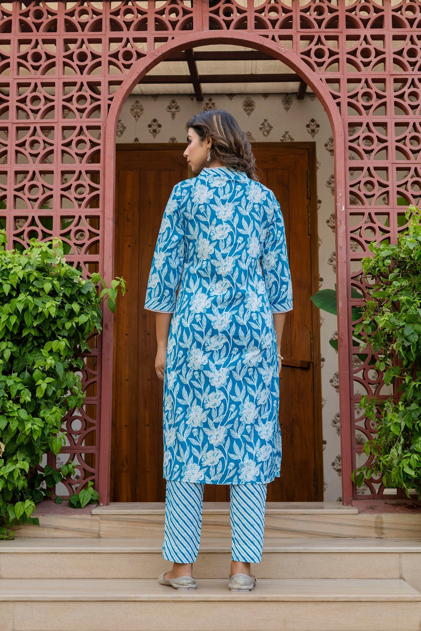 Blue Cotton Dupatta Set