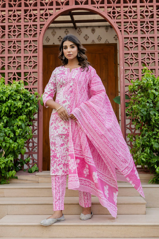 Rosewood Pink Cotton Dupatta Set