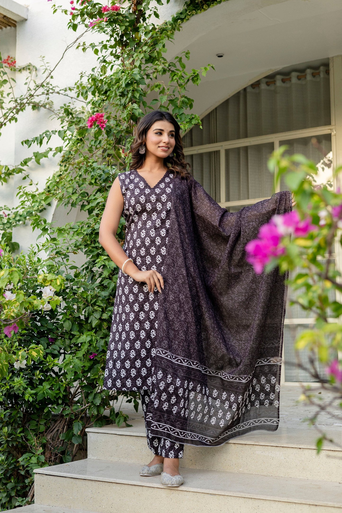 Midnight Black Cotton Dupatta Set