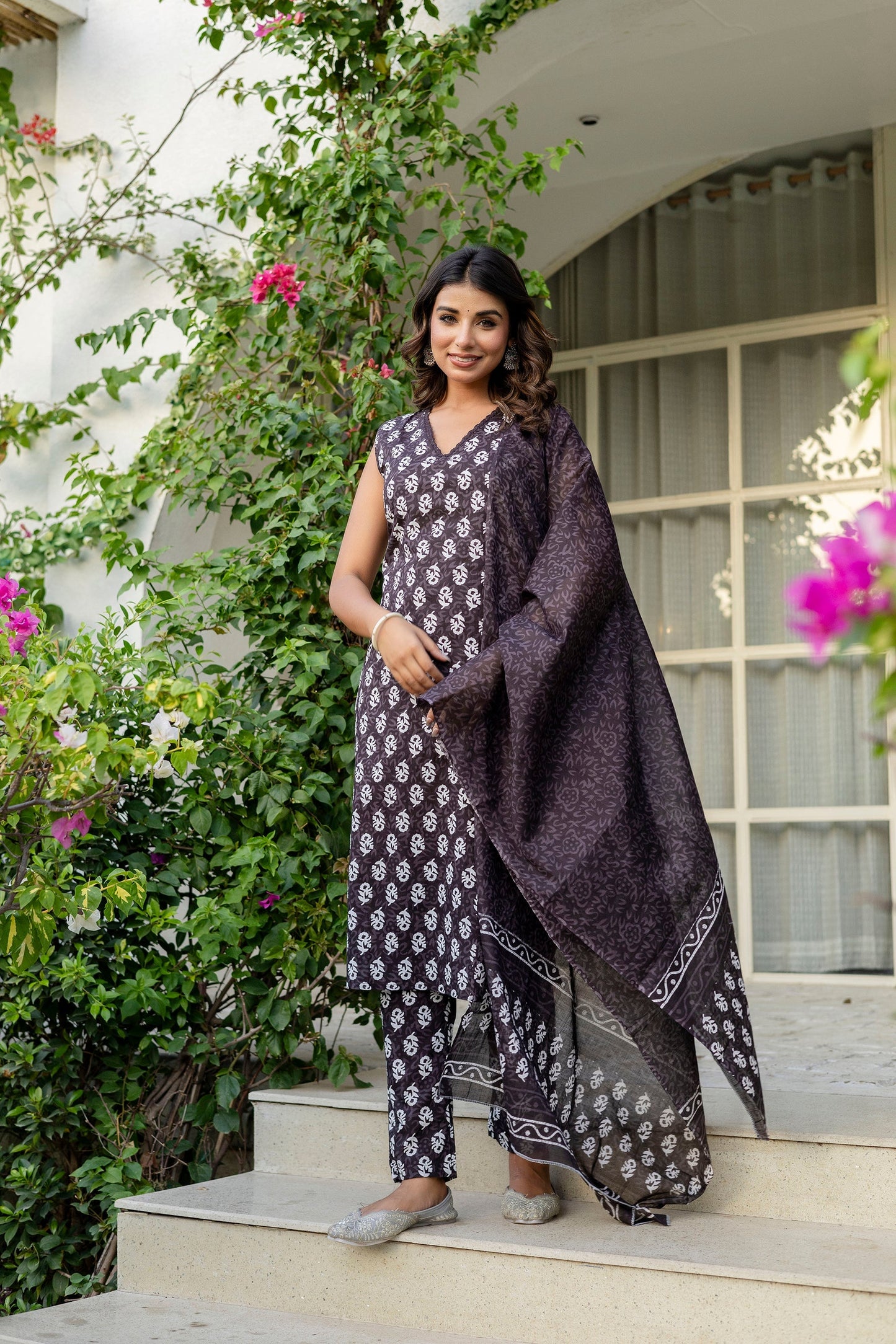 Midnight Black Cotton Dupatta Set