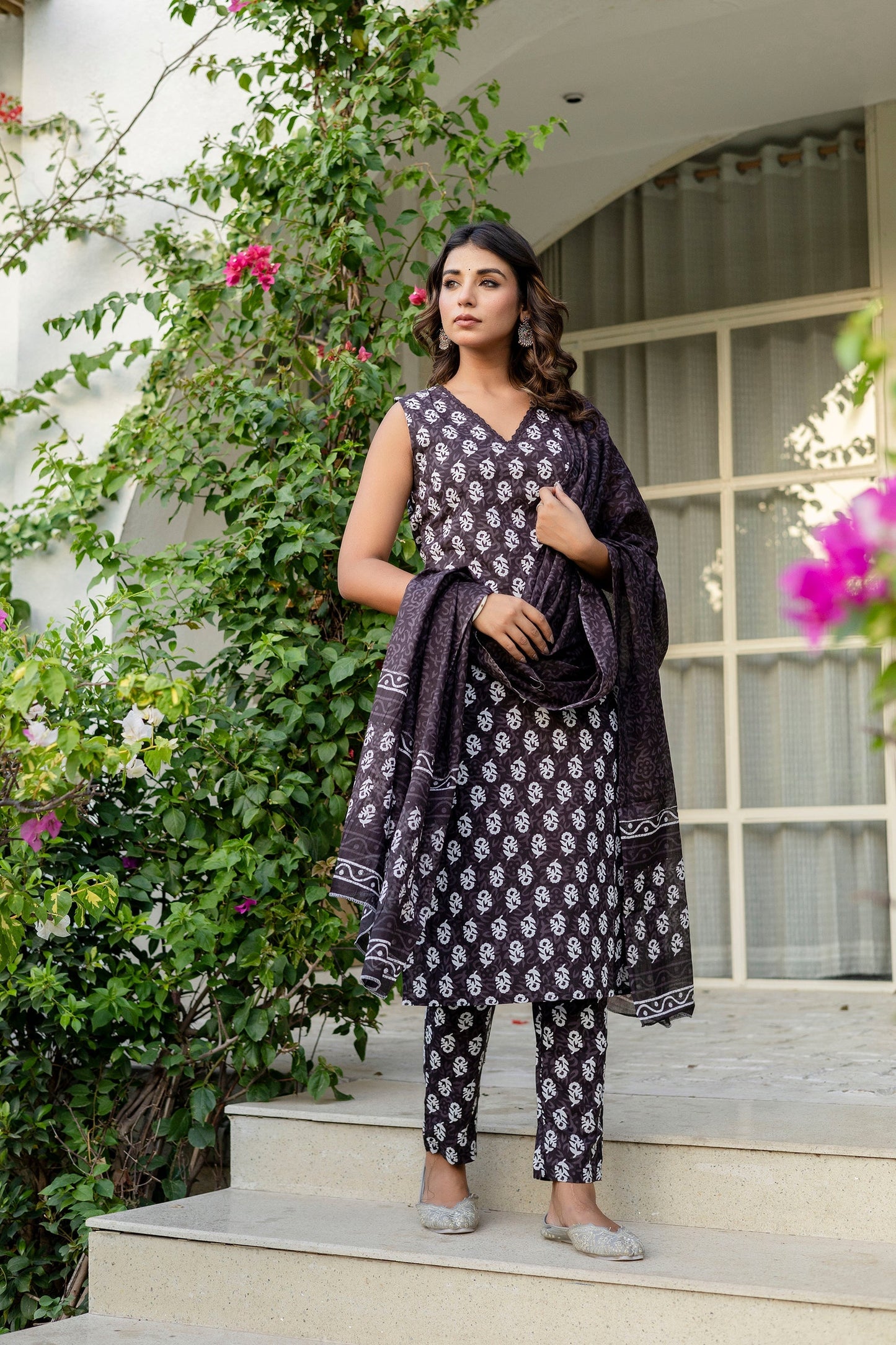 Midnight Black Cotton Dupatta Set