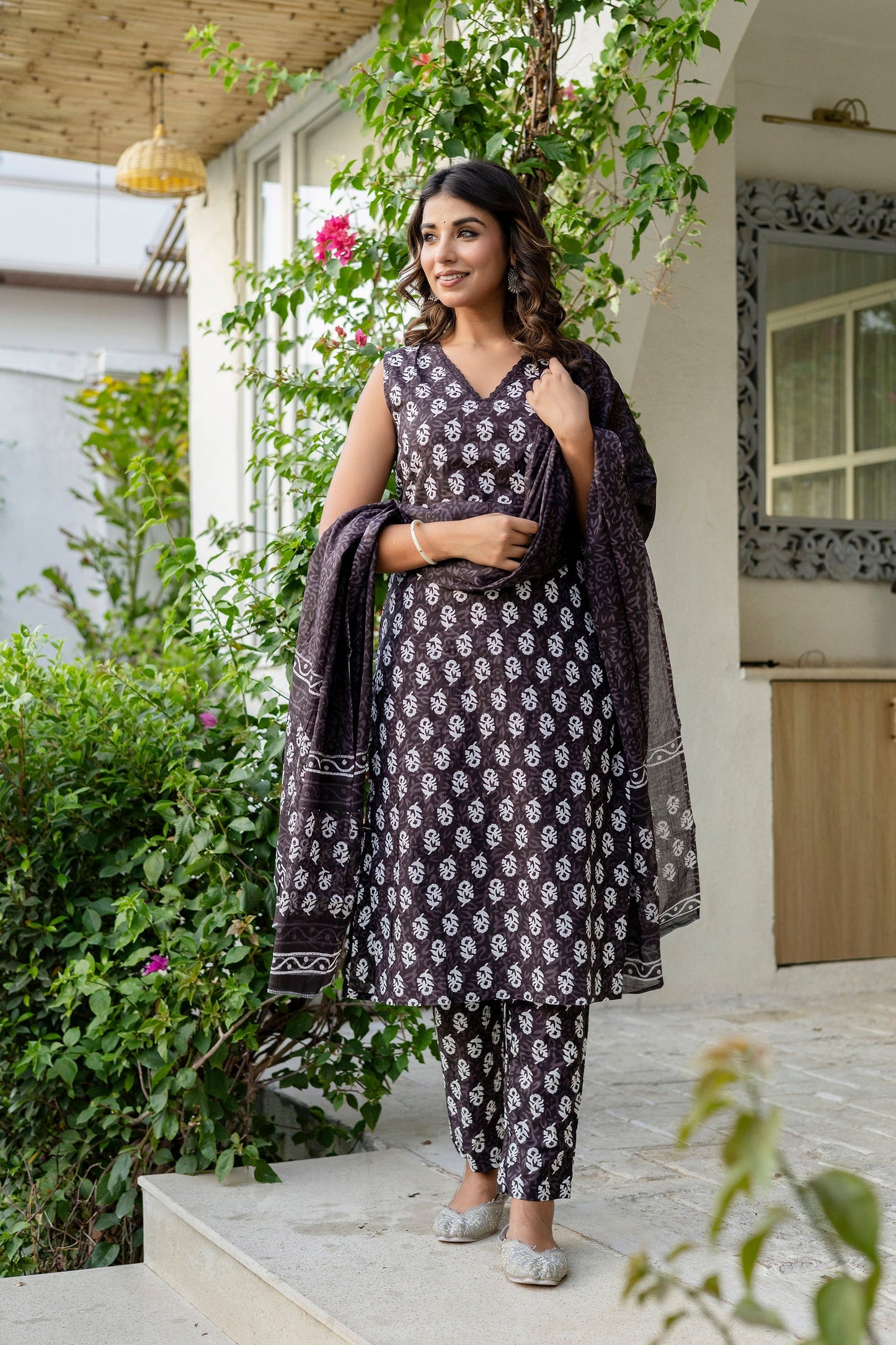 Midnight Black Cotton Dupatta Set