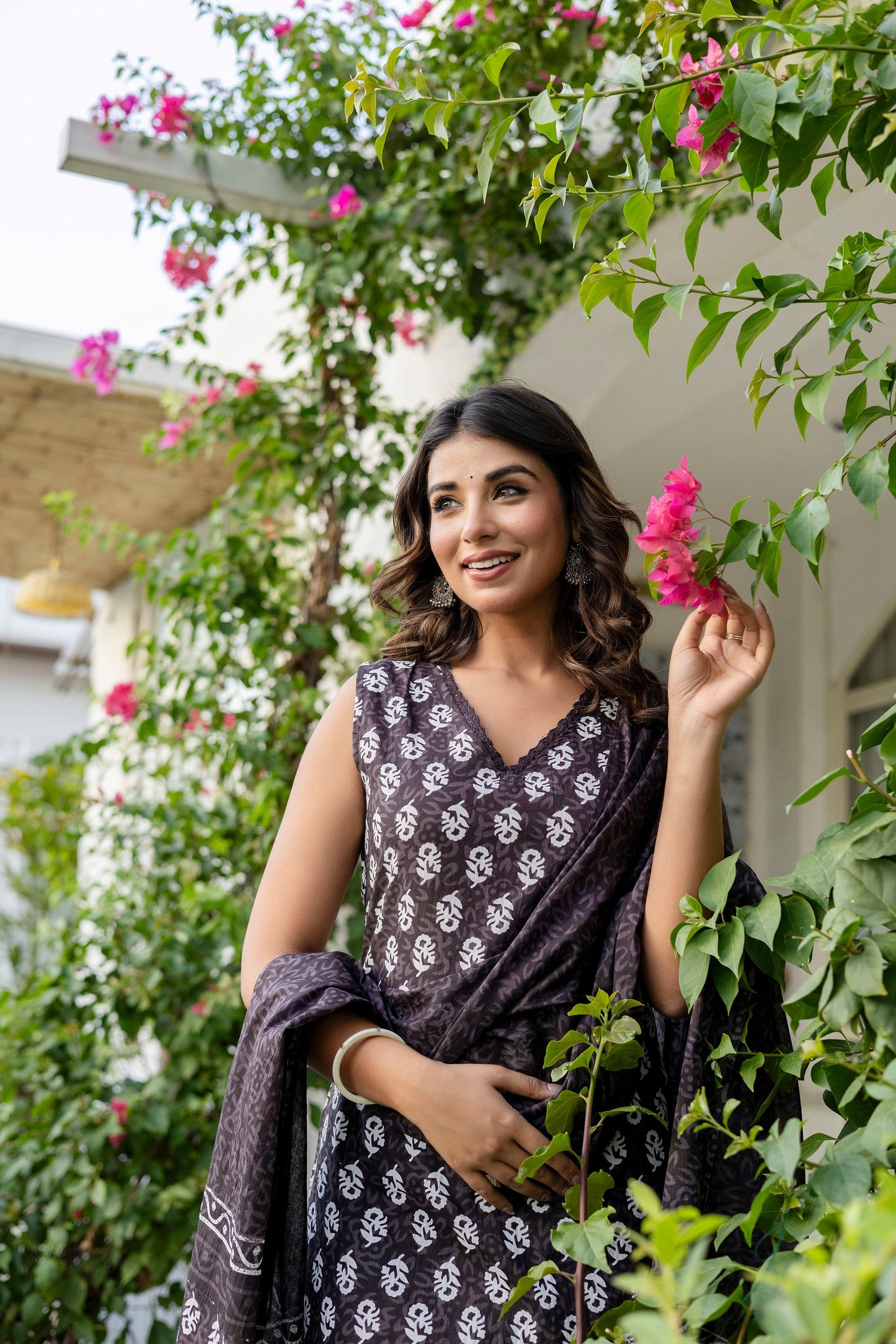 Midnight Black Cotton Dupatta Set