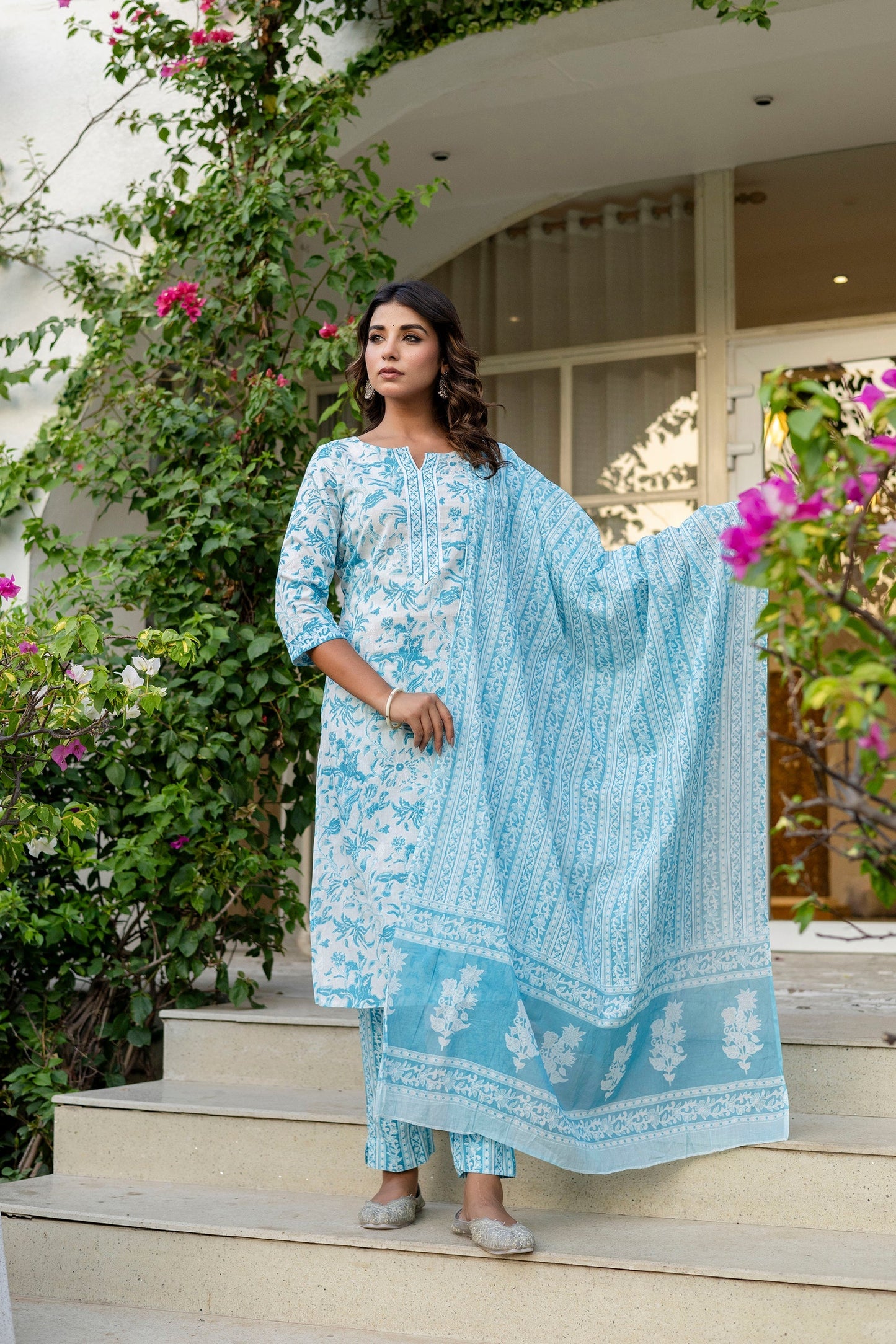 Sapphire Blue Cotton Dupatta Set