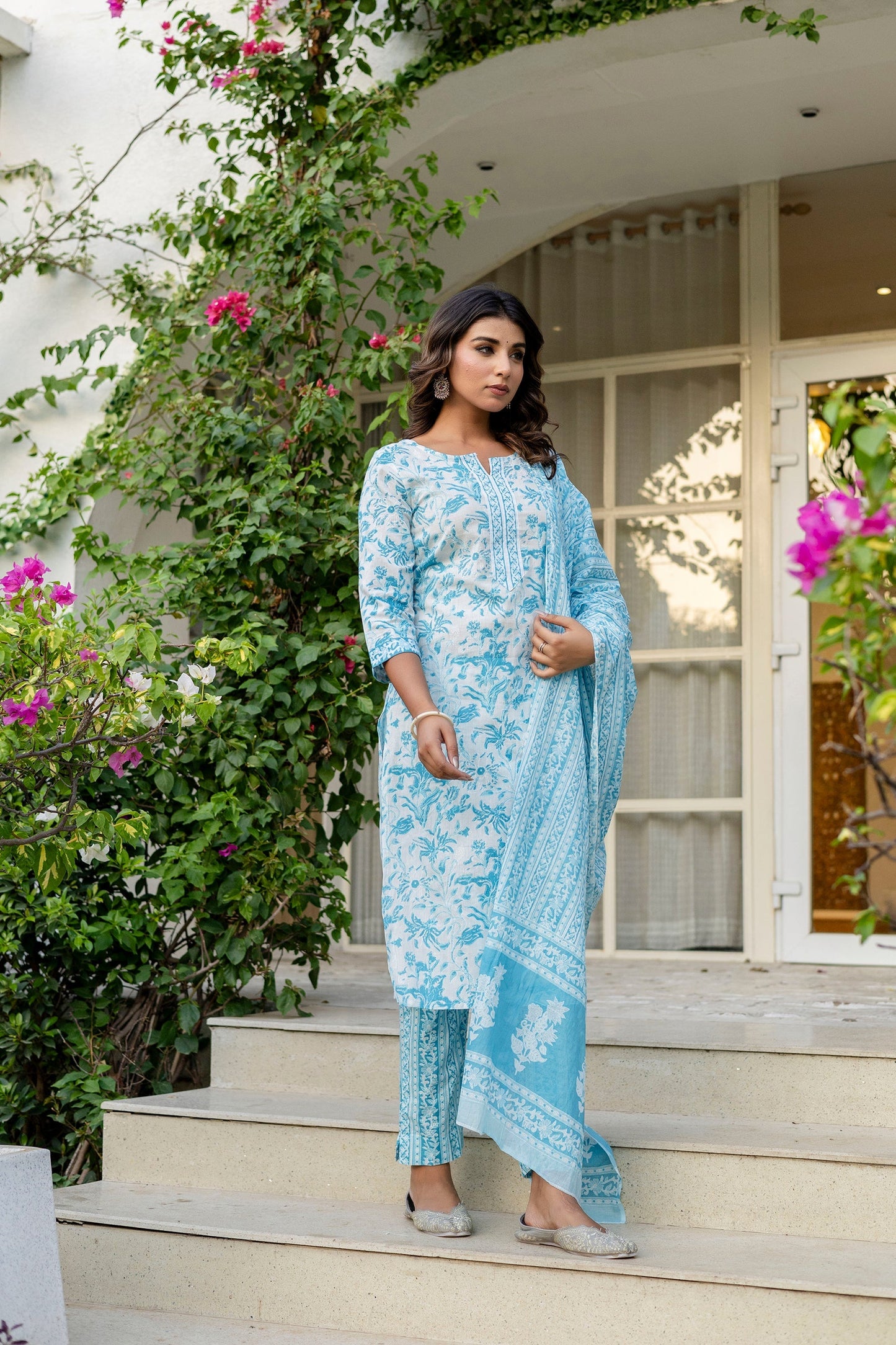 Sapphire Blue Cotton Dupatta Set