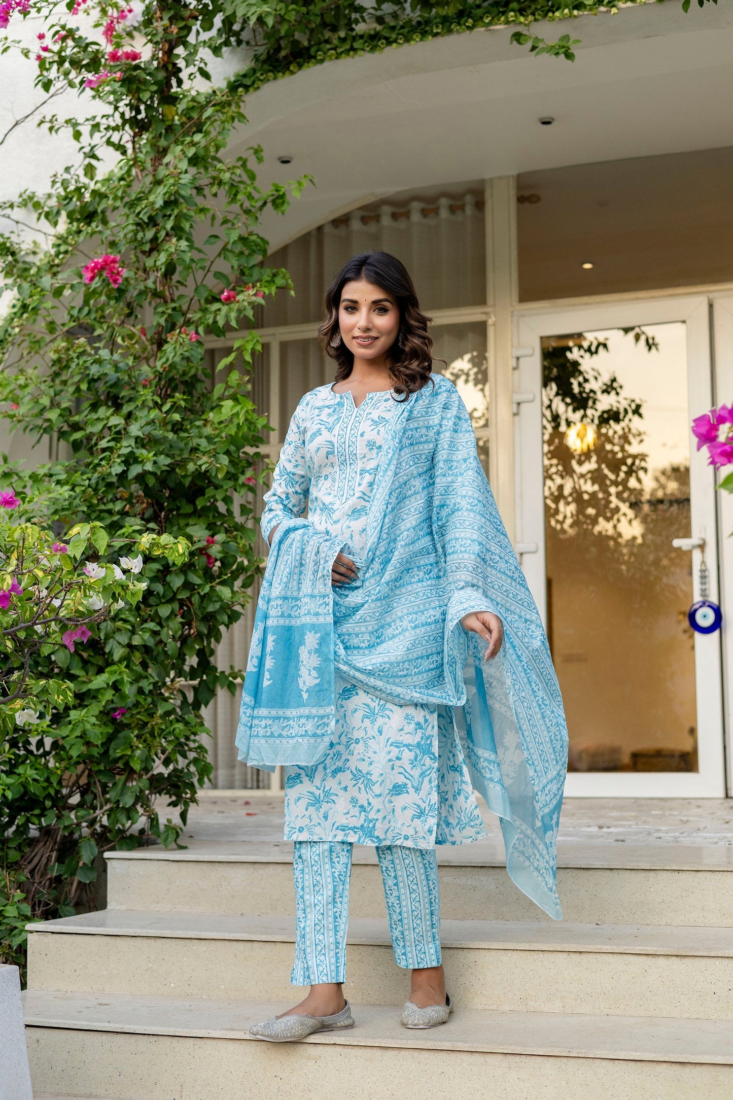 Sapphire Blue Cotton Dupatta Set