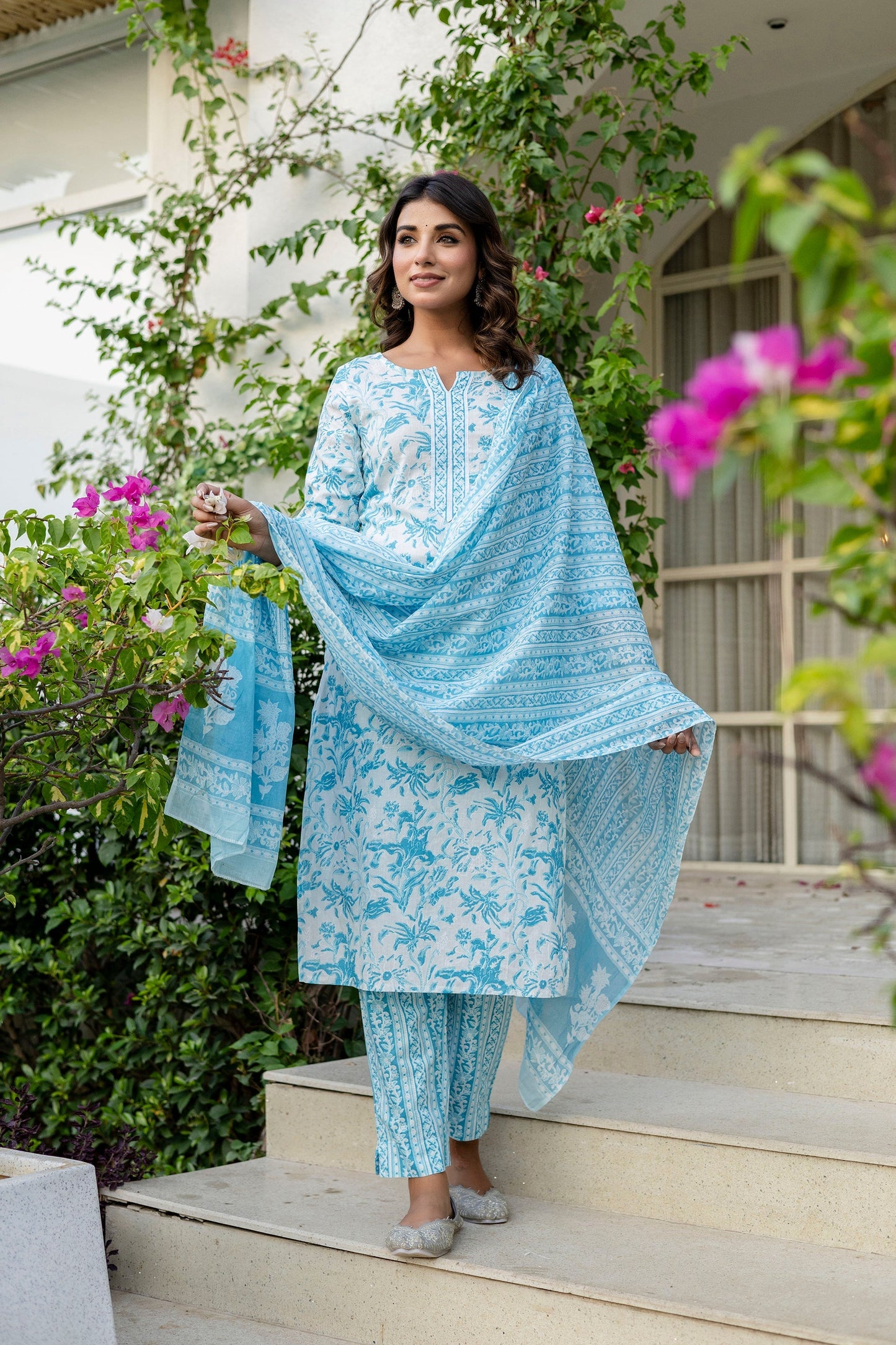 Sapphire Blue Cotton Dupatta Set
