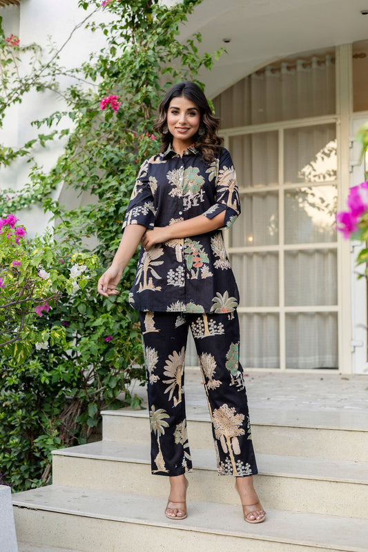 Palmshade Black Cotton Co-ord Set