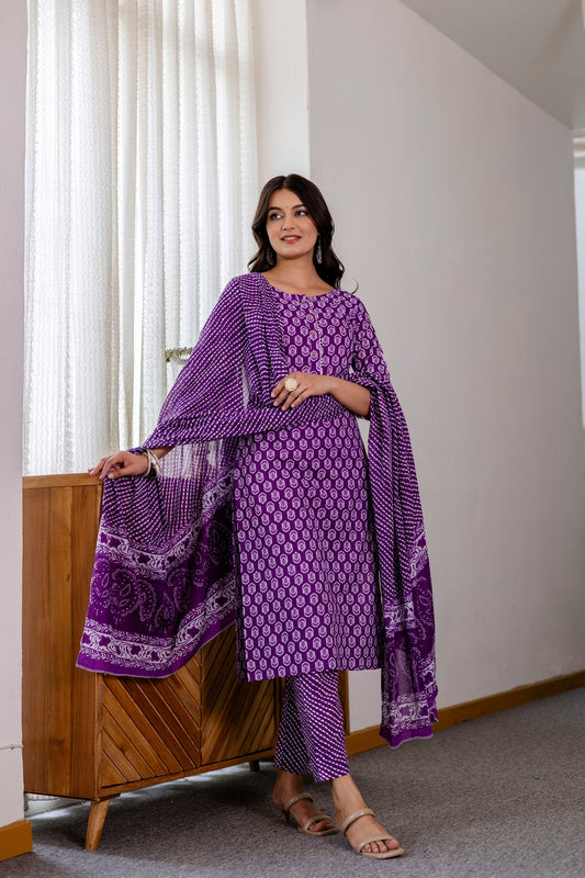 Lavender Purple Cotton Dupatta Set