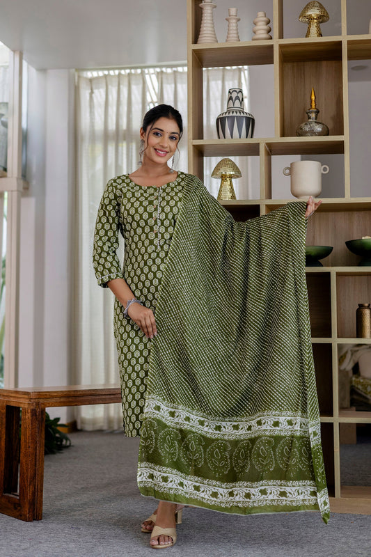 Sage Green Cotton Dupatta Set