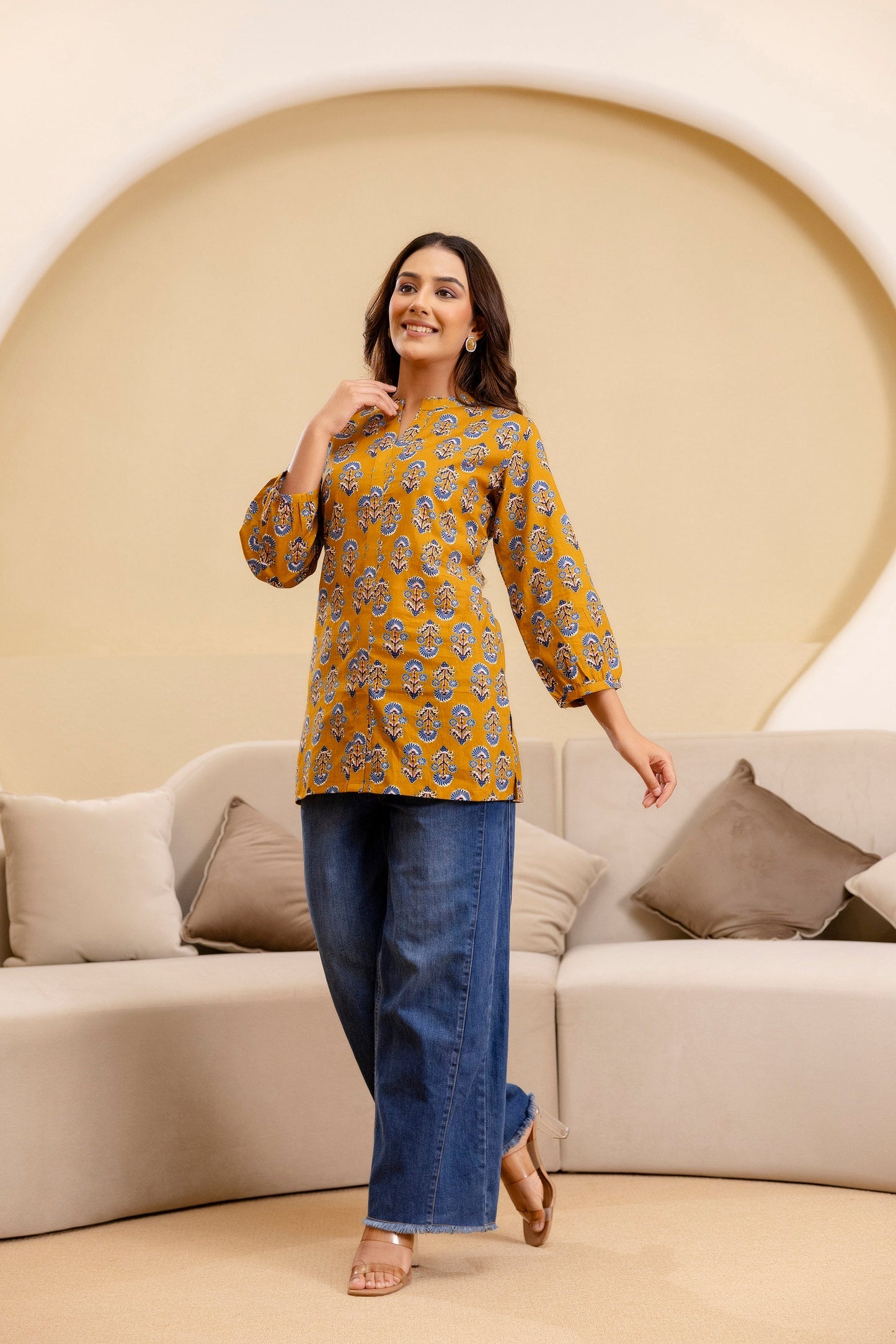 Ochre Radiance Cotton Printed Top
