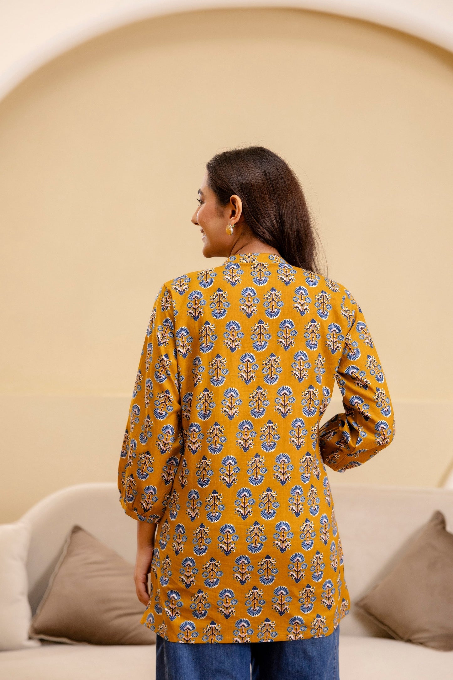 Ochre Radiance Cotton Printed Top