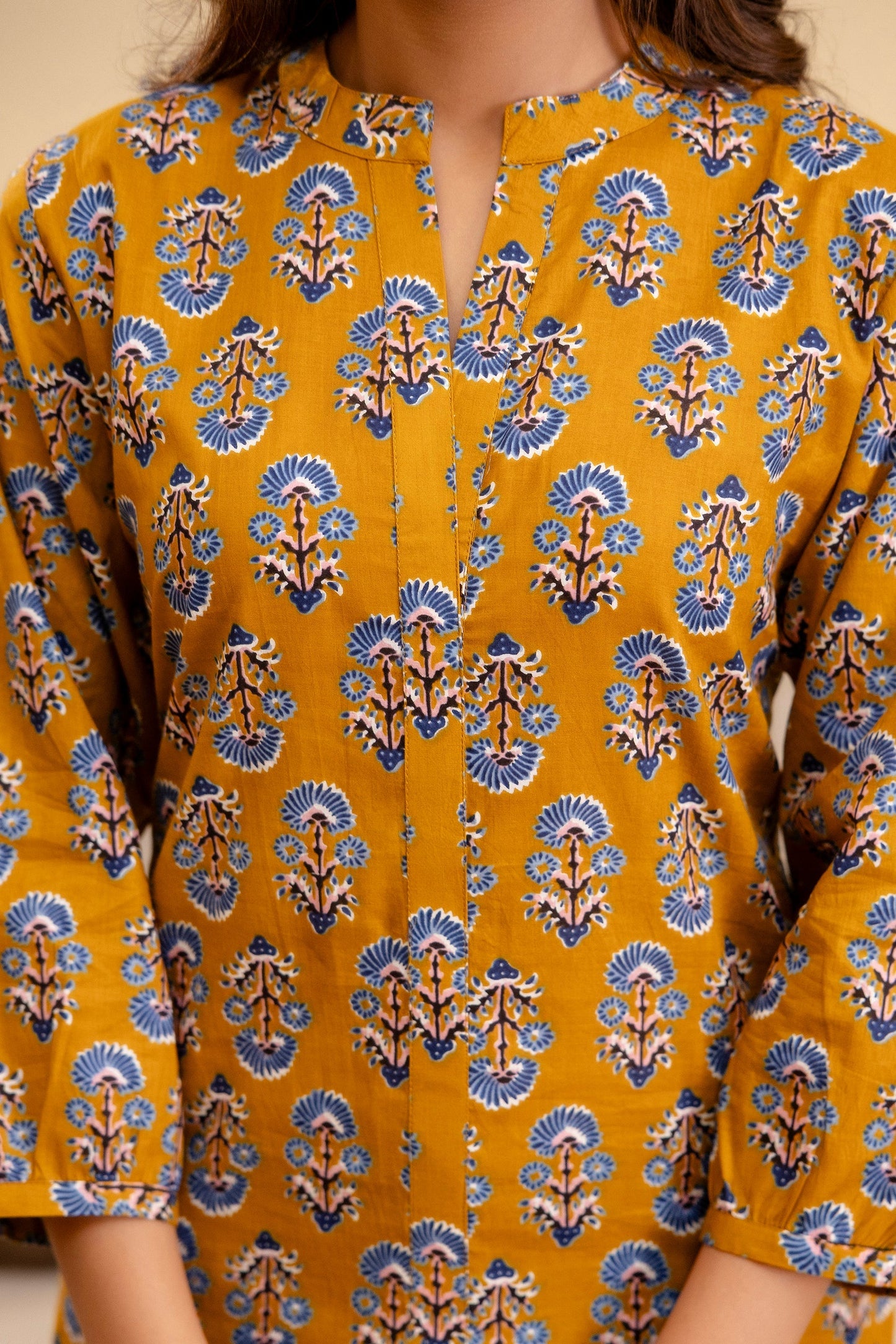 Ochre Radiance Cotton Printed Top