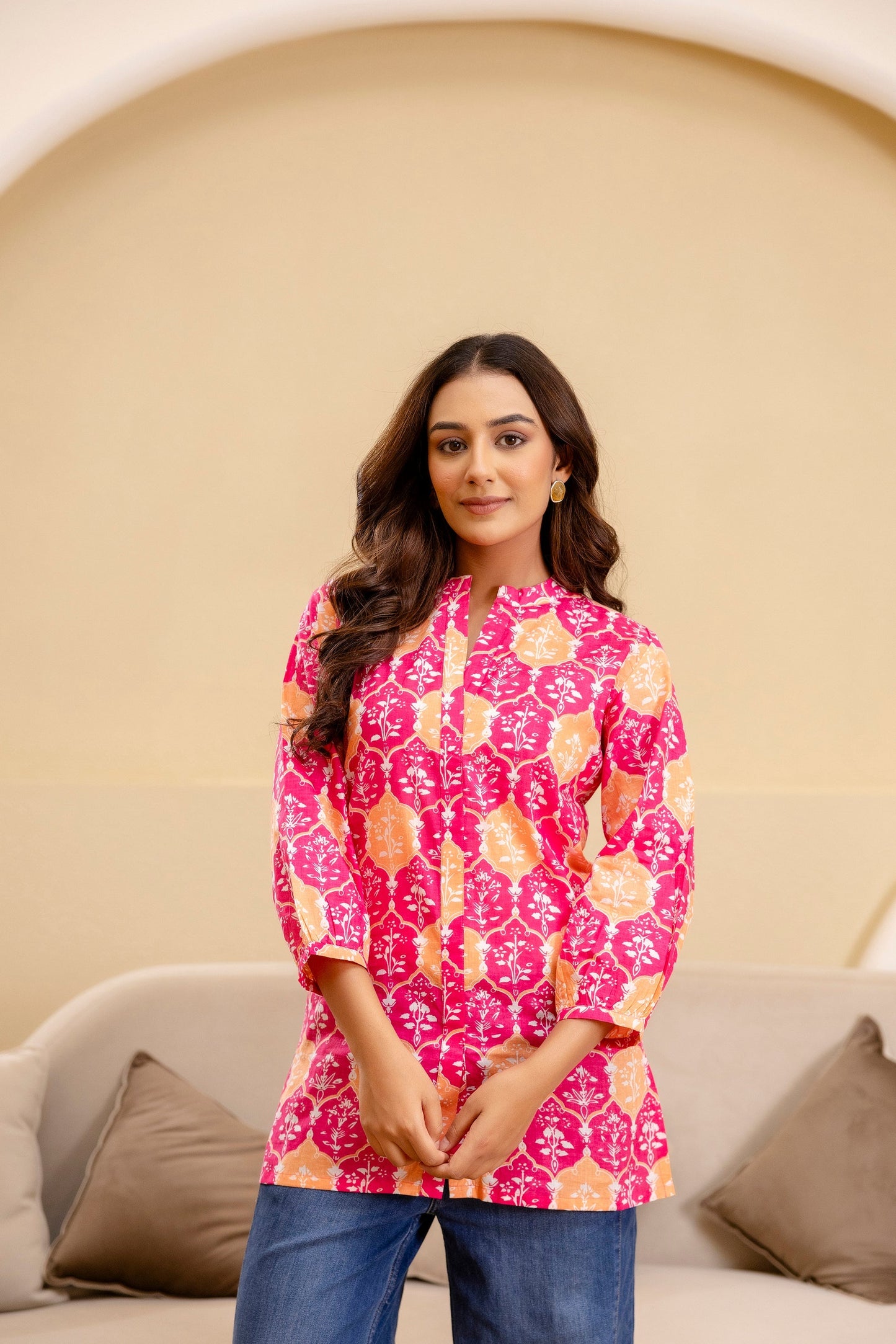 Fuchsia Glow Cotton Printed Top