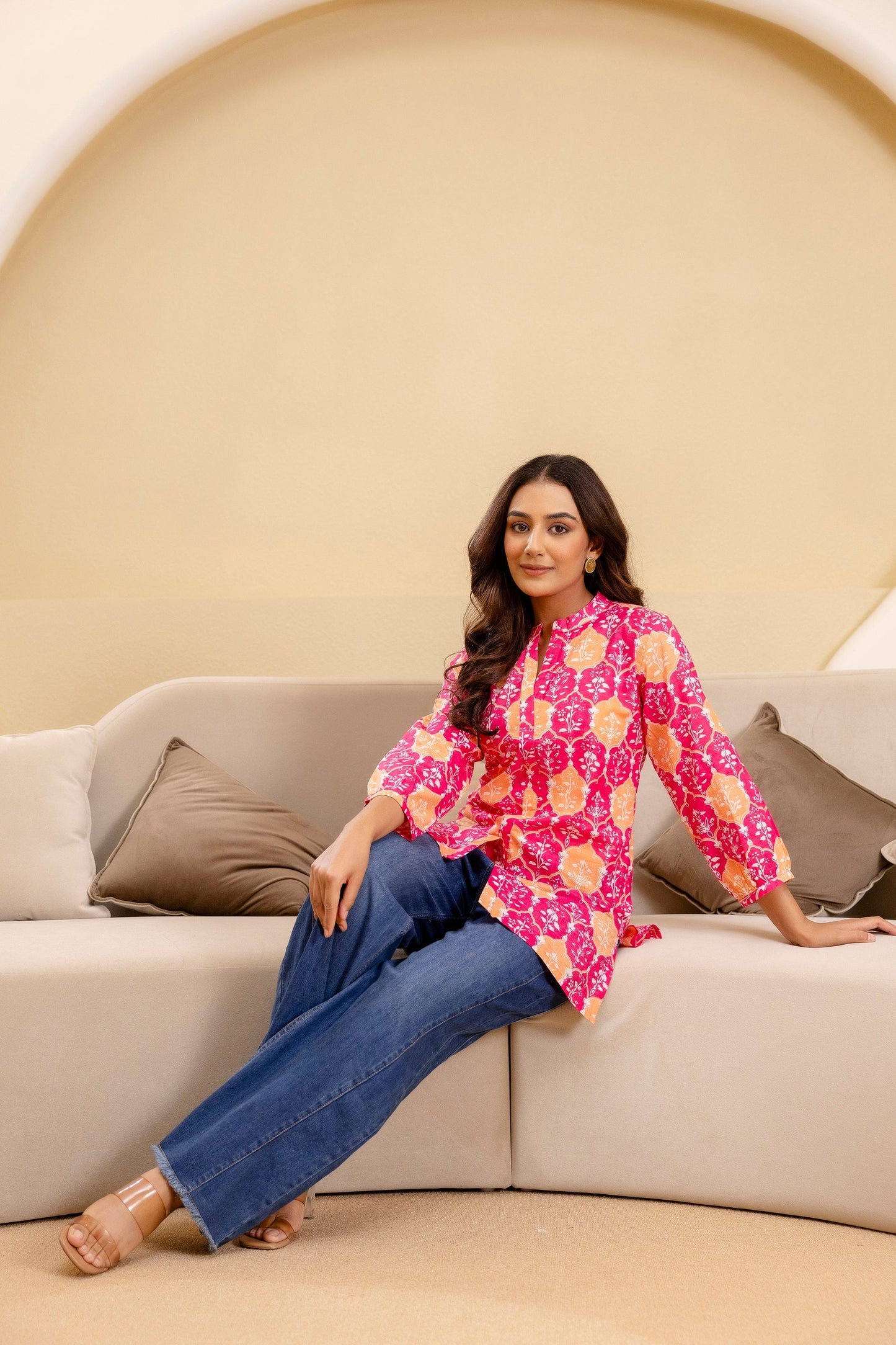 Fuchsia Glow Cotton Printed Top