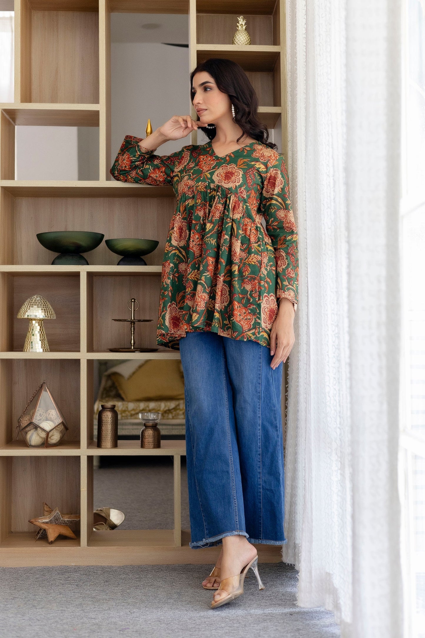Floral Rhapsody Green Cotton Top