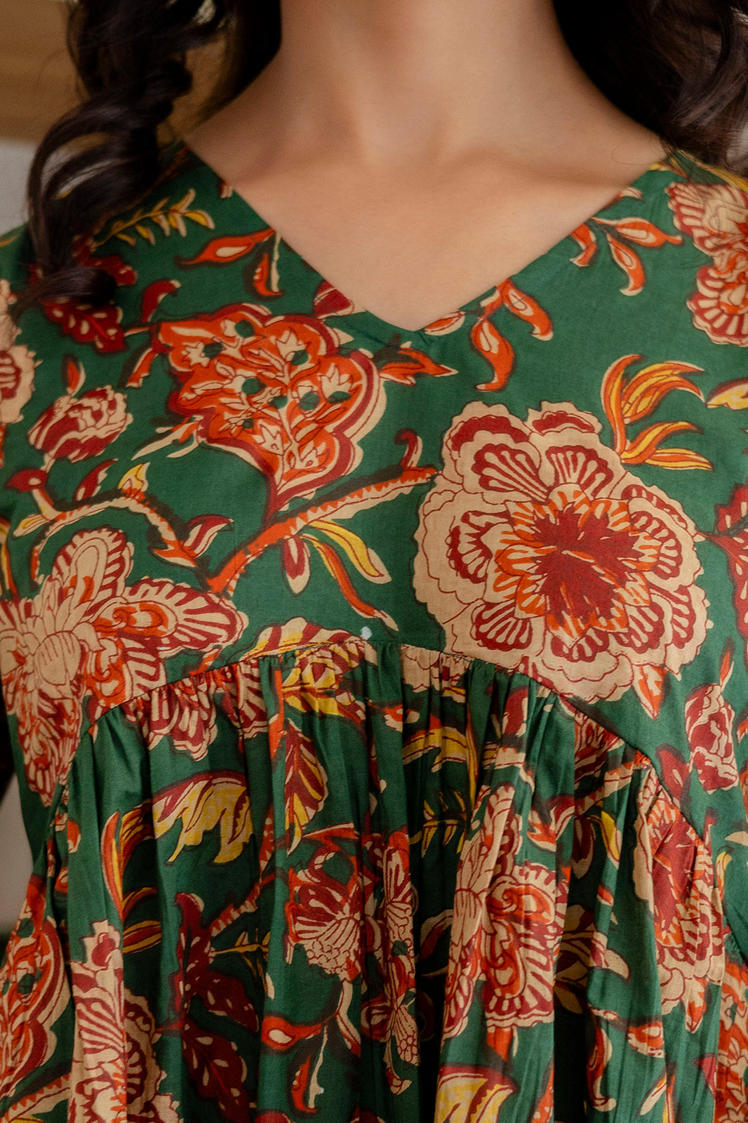 Floral Rhapsody Green Cotton Top