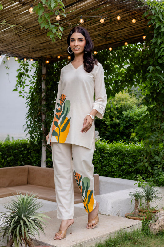 Sandstone Serenity Off-White Cotton Flex Co-ord Set