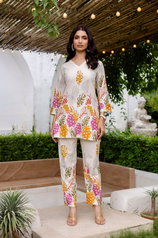 Oyster Calm Off-White Cotton Flex Co-ord Set