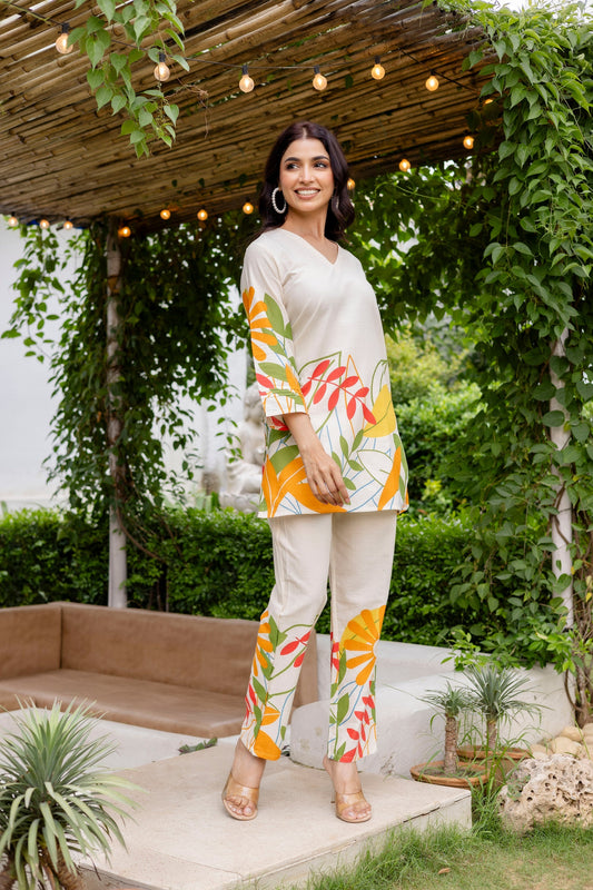 Pearl Mist Off-White Cotton Flex Co-ord Set