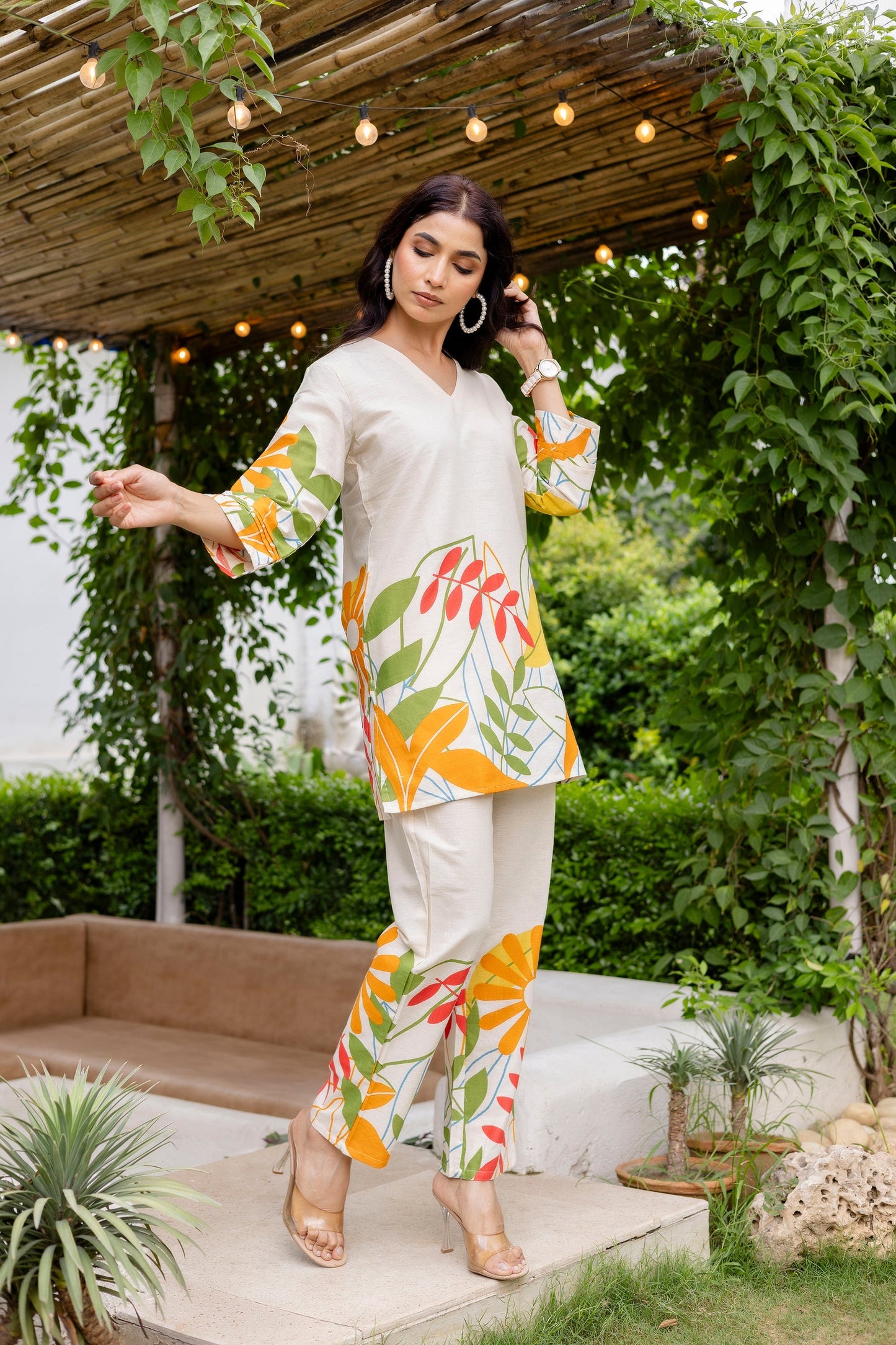 Pearl Mist Off-White Cotton Flex Co-ord Set